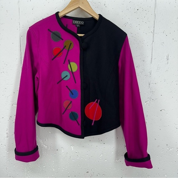 beppa Women’s size Small Fuchsia and Black Deco Wool Blazer - Picture 7 of 13